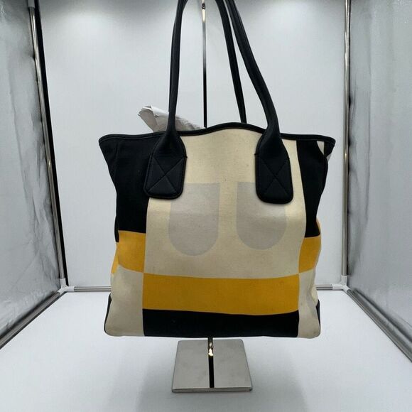 Authentic BALLY Vintage Canvas Leather Tote Hand Bag Color Block